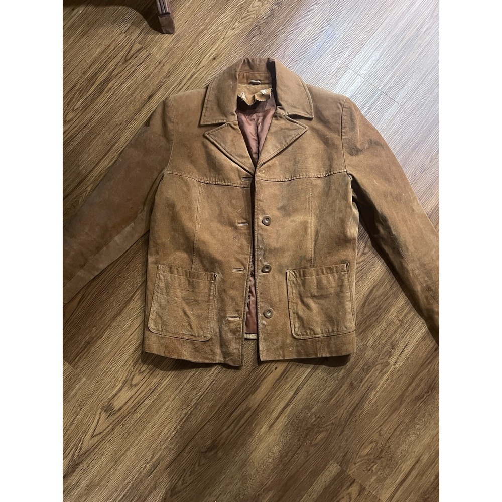 Women's Suede Leather Jacket Size Unknown, See Photos, Missing Top‎ Button.